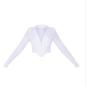 PRETTYLITTLETHING White Disco Pointed Hem Long Sleeve Corset